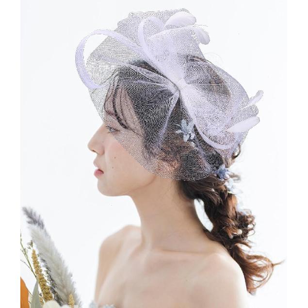 White Bowknot Fascinator Hat with Mesh Veil Flower Clip for Women Brides Tea Party Wedding Church Special Occasion Accessories