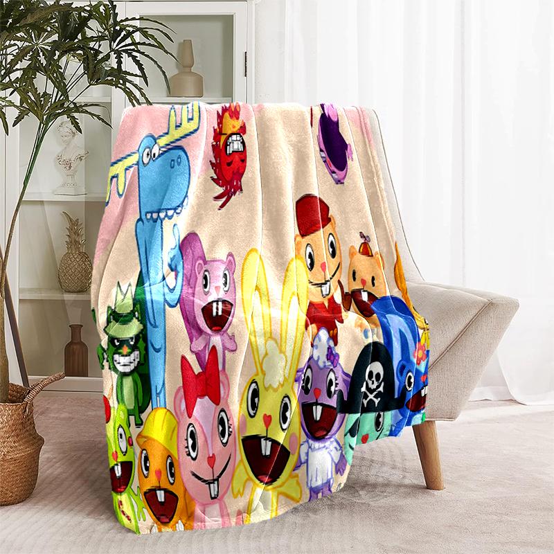 1pc Blanket Happy Tree Friends Print Design, Lightweight Blanket for Sofa, Bed- Soft &Warm, Gift for All Seasons like Christmas, Halloween