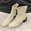 Модные женские зимние ботильоны с квадратным носком, на среднем каблуке, туфли-лодочки, дизайнерские массивные кожаные челси, зимний тренд 2024, готическая женская обувь