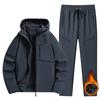 Плюс размер 6xl 5xl мужской толстый флисовый подкладочный костюм с капюшоном мужская куртка брюки комплект из 2 предметов спортивные костюмы