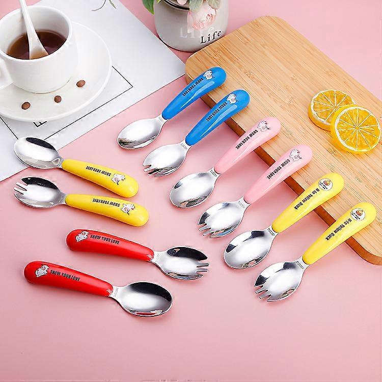 Dww-A Set of Red Tiger Spoon and Fork + Cartoon Spoon Box, Baby Learning and Training Spoon, Portable Household Tableware Set