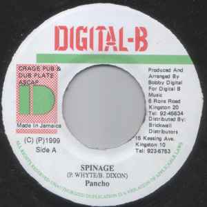 7-дюймовая пластинка PETER WHITE PANCHO - Spinage NONE Digital-B 1999 Ямайка Регги, Ска и Даб Б/у