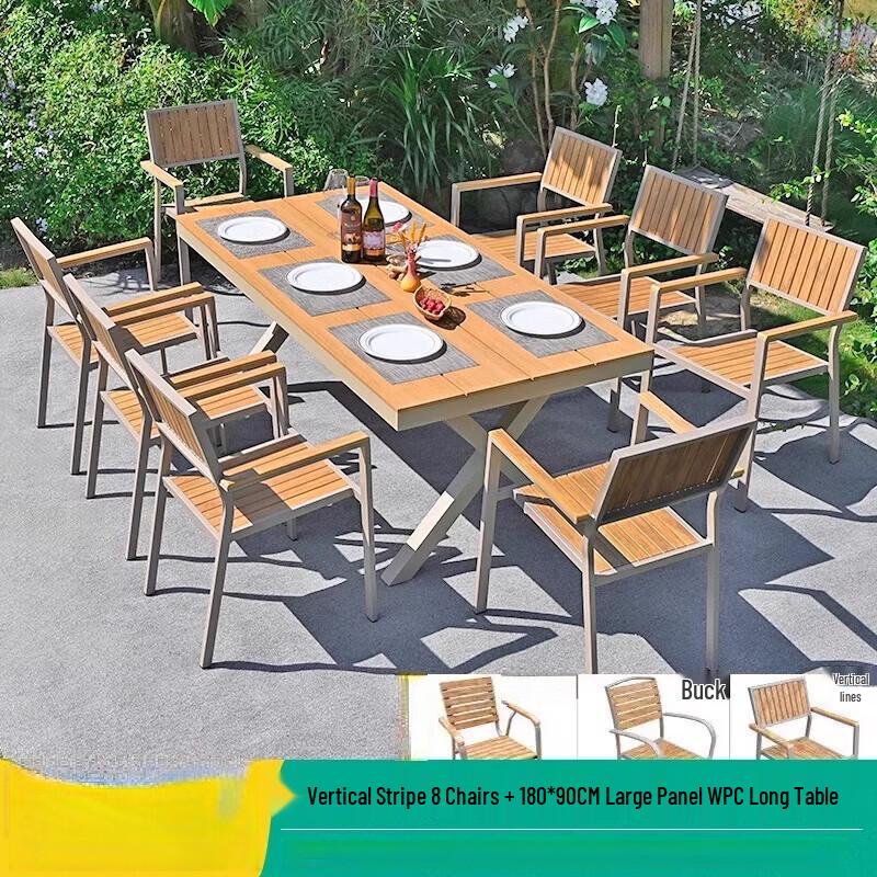 OEING Outdoor Dining Set with Teak-Finish Table and Chairs