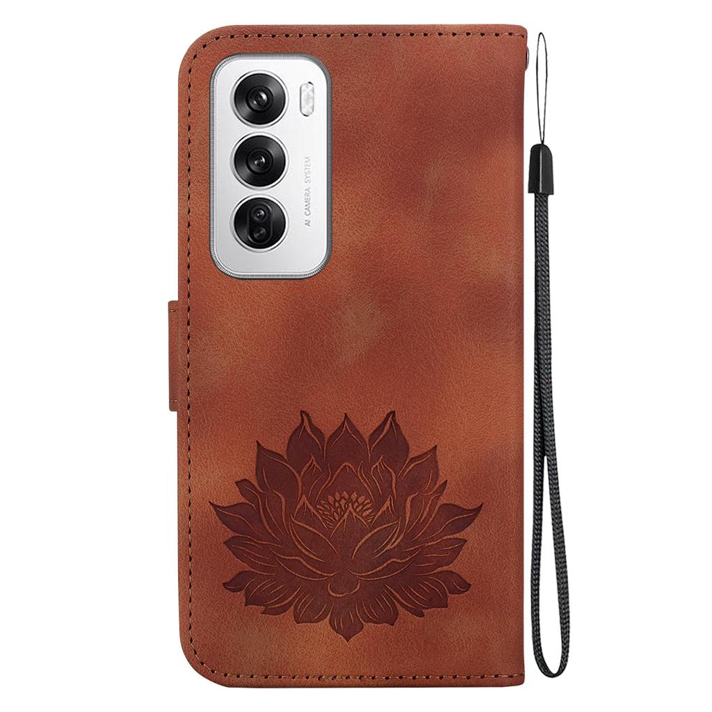 For Oppo Reno12 5G (Global) Wallet Case Lotus Imprint Leather Stand Phone Cover