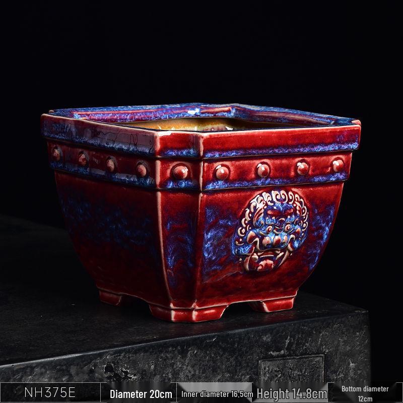 Керамический квадратный цветочный горшок для бонсай - Большой высокий угол, креативный китайский стиль для зеленых растений и орхидей