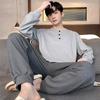 Two Pieces Set Men's Cotton Pajamas Set Long Sleeves Sleeping Top Pant Nightwear Pyjamas Young Boy Pijamas Hombre