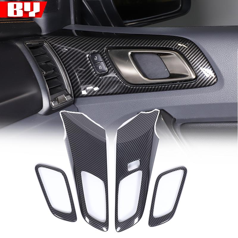 For Ford RANGER T6 T7 T8 2015-2021 ABS Carbon Fiber Color Car Interior Gear Shift Panel Door Handles Outer Frame Cover Trim