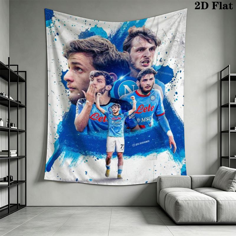 SSC Napoli Champions Team Photo Tapestry, Blue Team Wall Hanging, Football Squad Wall Tapestry for Bedroom Living Room Fan Decor