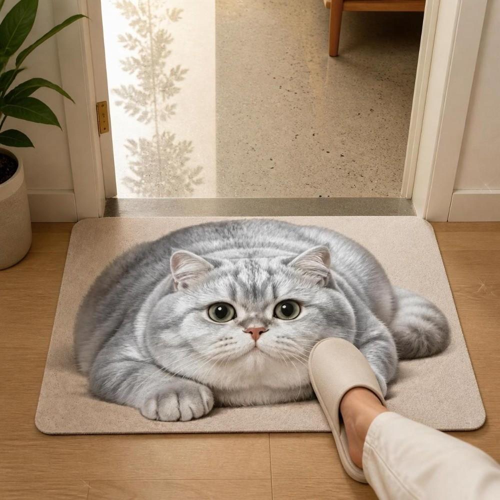 Non-slip Cat Print Doormat Diatomite Pet Floor Mat Practical Entryway Rug Hallway
