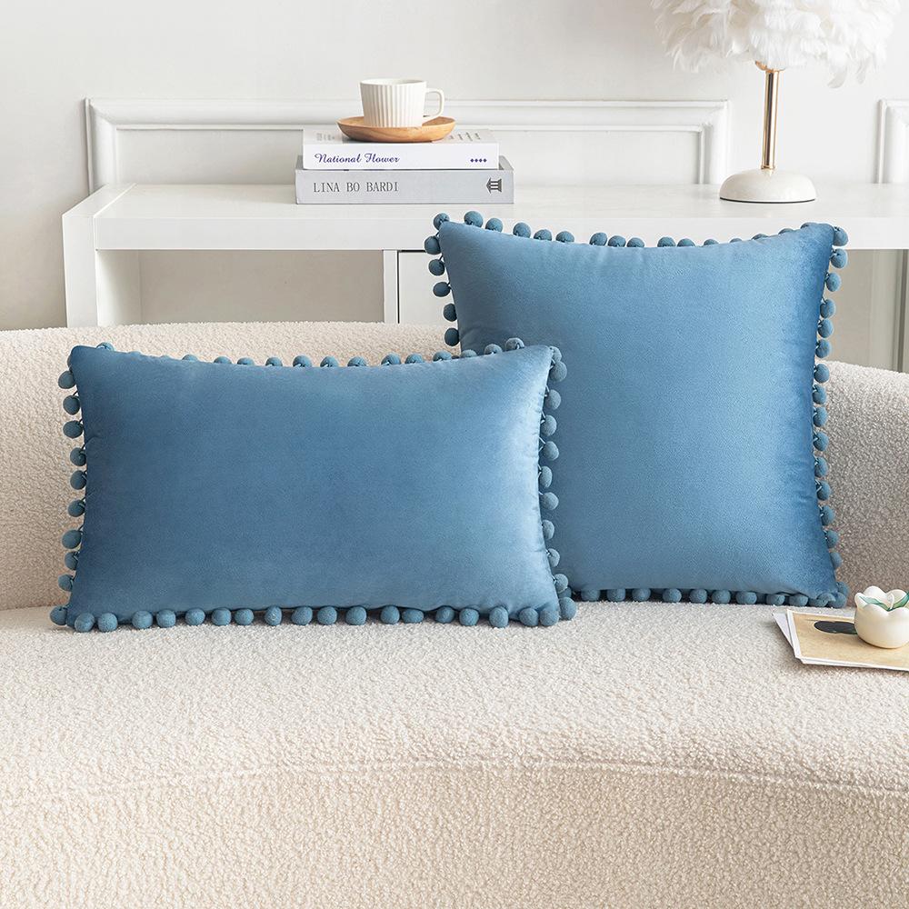 Белый Помпон Наволочка Декоративная Однотонный Вельвет 30x50см 45x45см 50x50см Бохо Декоративные Наволочки Чехол для Подушки Cuscini Divano