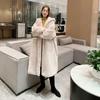 2024 осень-зима новое женское пальто из искусственного меха длиной до колена из овечьей шерсти повседневное пальто с капюшоном из овечьей шерсти