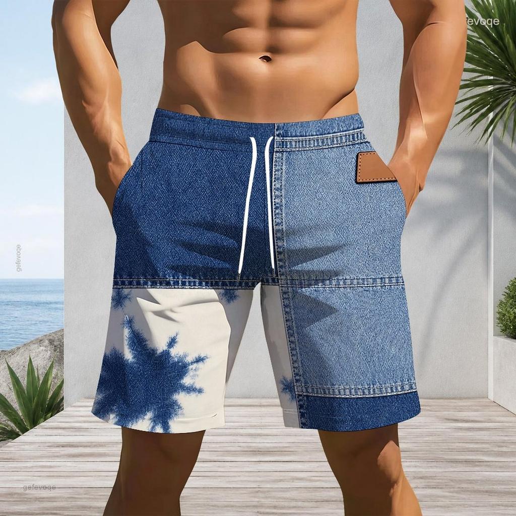 Men Plus Size Tie Dye Striped Beach Shorts Quick Dry Swim Trunks Drawstring Casual Shorts For Summer Beach Swimming Surfing