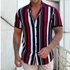 New Men's Shirts Fashion Stripes Print Short-sleeved Tees Summer Tops Men Turn-down Collar Button Casual T-shirt Clothing