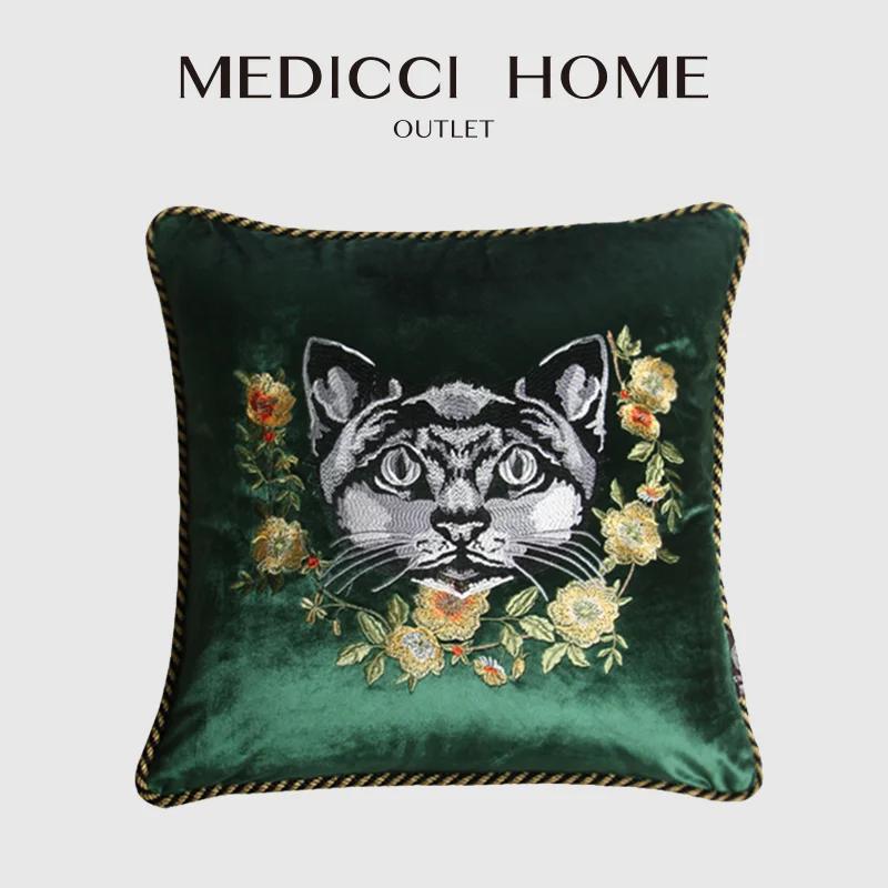 Medicci Home винтажная наволочка для подушки из красного винного бархата с вышивкой в виде растений и животных, наволочка для подушки, роскошный декор для гостиной