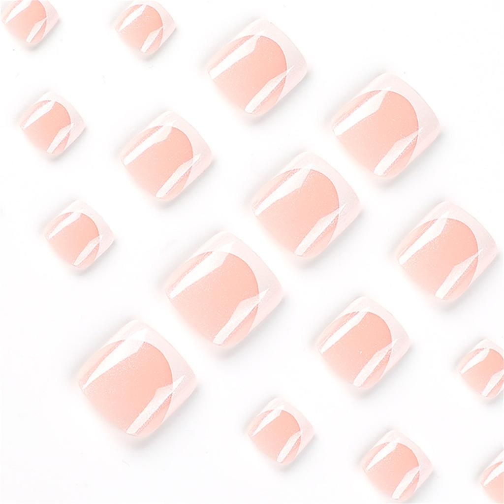 24Pcs Simple White French Artificial Toenails Shiny Rhinestones Toe False Nails Wearable Short Flat Shape Fake Toenails