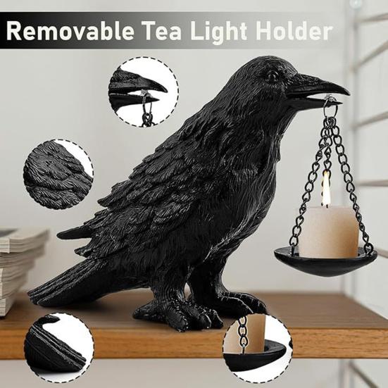 Crow Candle Holder Gothic Raven Tealight Candle Holder Halloween Crow