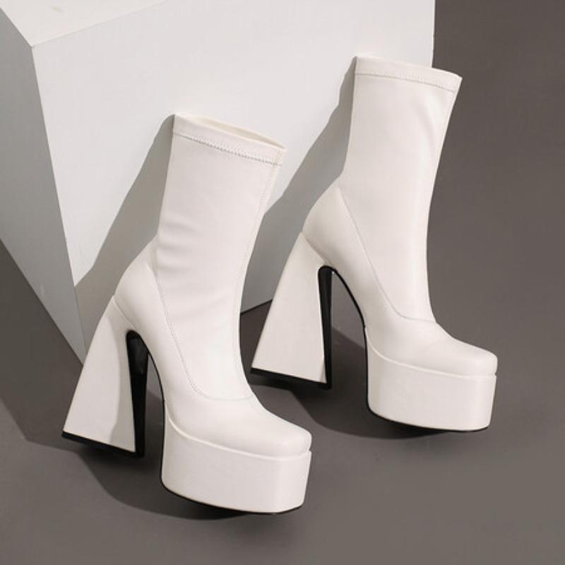 Fashion Stretch Punk Style Gothic Chunky Platform Ankle Boots for Women Autumn Winter Shoes Ladies Strange High Heels Boots Booties