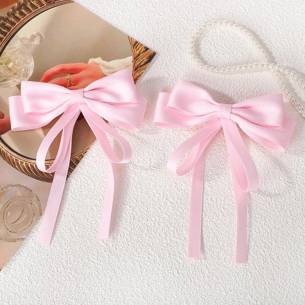 2 шт. Элегантные заколки для волос с длинными лентами-бантами для женщин, девушек, милые большие банты из атласа, заколки для волос, головные уборы для хвостика, аксессуары для волос