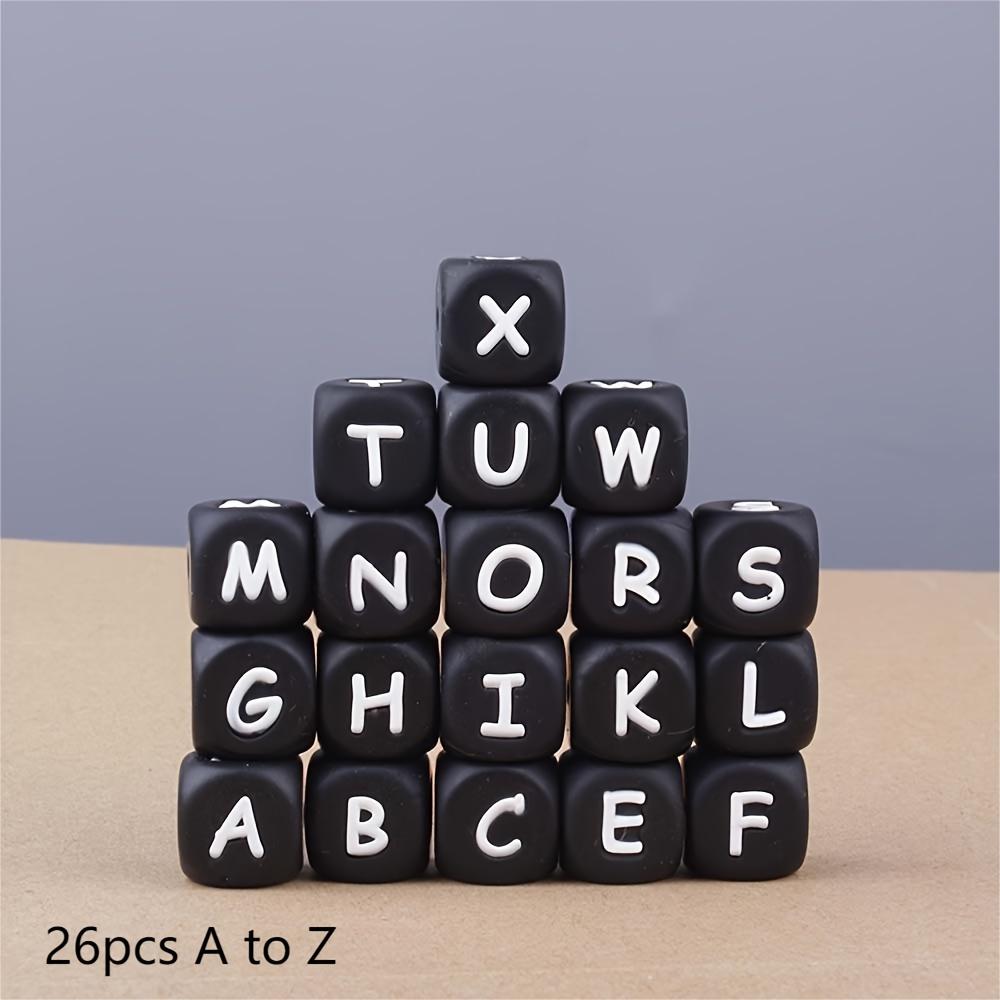 26 силиконовых бусин с буквами, квадратные бусины с буквами AZ размером 12 мм, используются для изготовления брелоков с силиконовыми бусинами с буквами