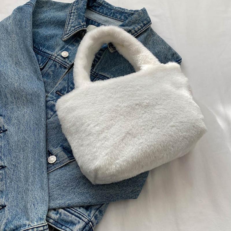 Искусственный плюшевый милый мешок-ведро Осень Зима Мягкая пушистая сумка с верхней ручкой Женская маленькая сумка-тоут Дамская повседневная сумка через плечо CLE