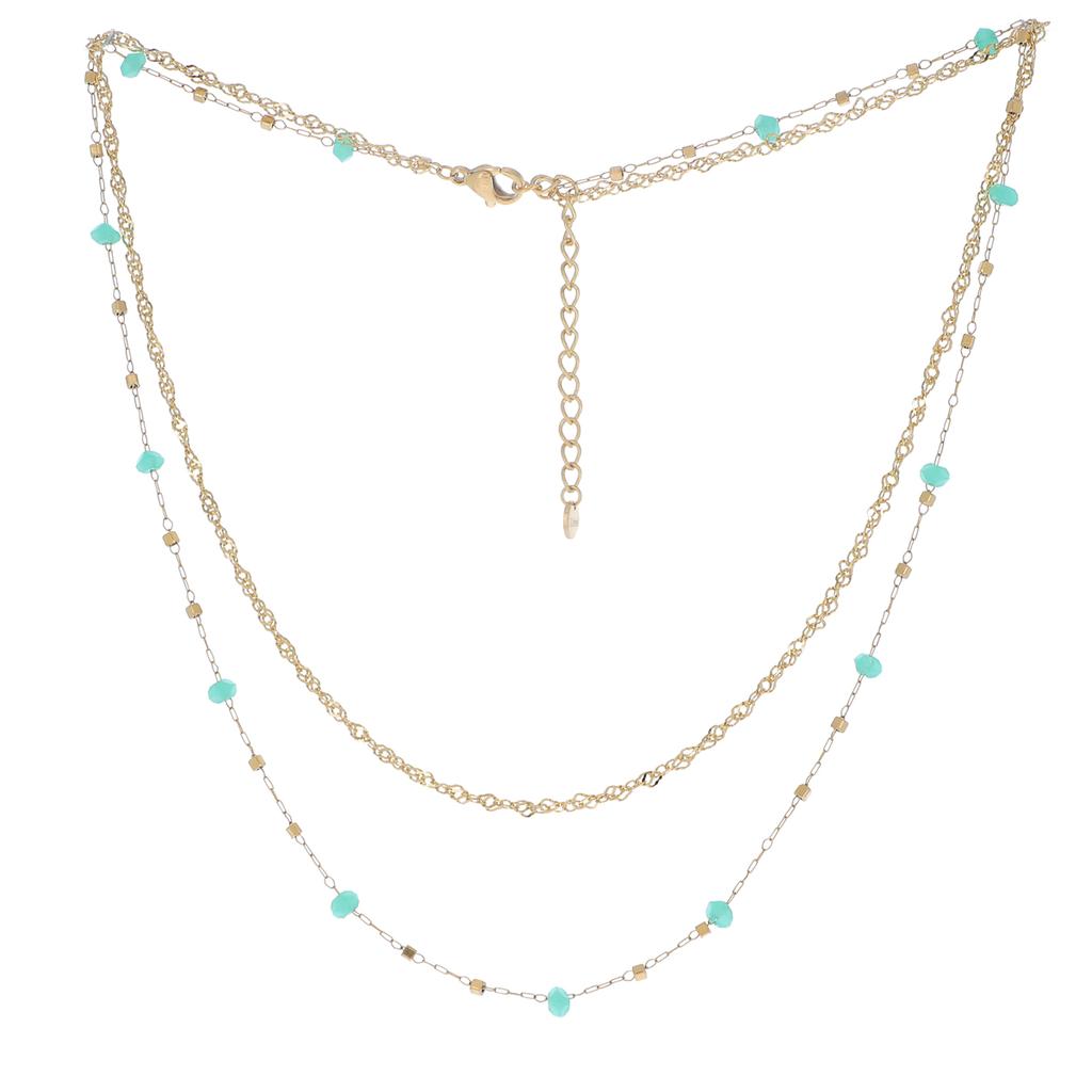 Les Trésors De Lily [R4444] - Gold Green 'Boho' Steel Designer Necklace (2 Rows) - 38/42 Cm - 4 Mm Pearls (amazonite)