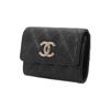 Chanel 23P Hollow Logo Snap Closure Quilted Litchi Grain Leather Wallet Women wallet Black AP3187-B10218-94305