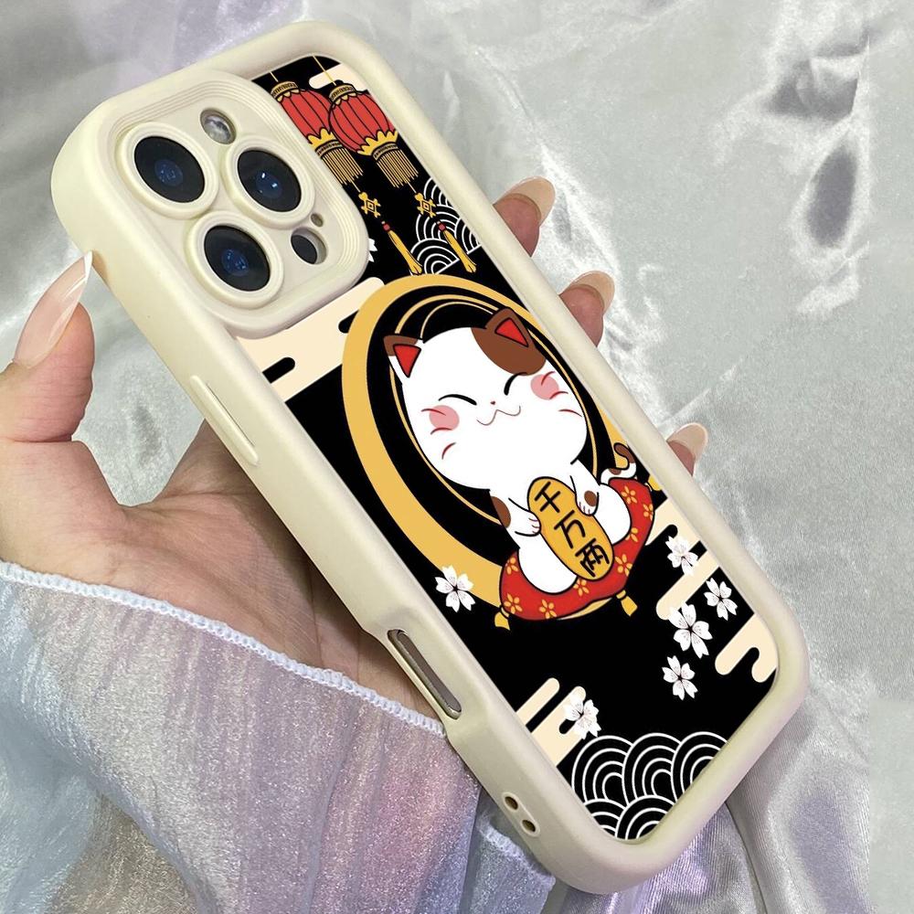 JT212 Милый Мультяшный Кот Удачи для iPhone 17 16 15 14 Pro Max Samsung S26 S25 Ultra A17 A16 A07 A56 A15 A06 Xiaomi 15T Redmi 15c 14C Мягкий Чехол из ТПУ