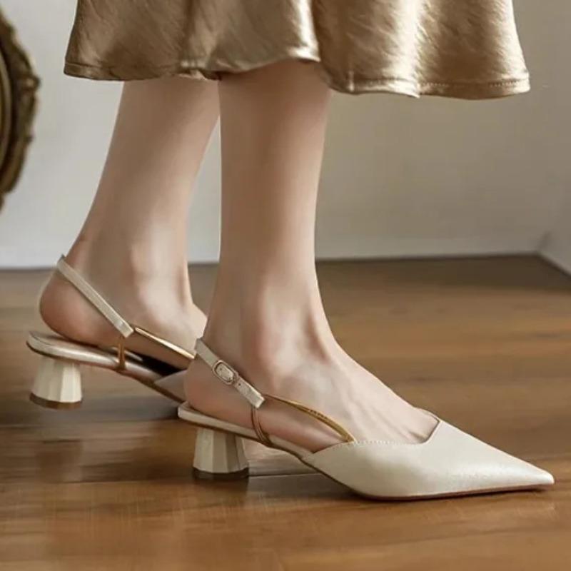 Мода 2024 Летние женские босоножки Элегантные заостренные офисные босоножки на низком каблуке Женские брендовые дизайнерские роскошные универсальные Zapatillas Mujer