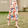 Qooth Женская летняя юбка средней длины с высокой талией и принтом, элегантная винтажная ретро-модная юбка в праздничном стиле QT1836