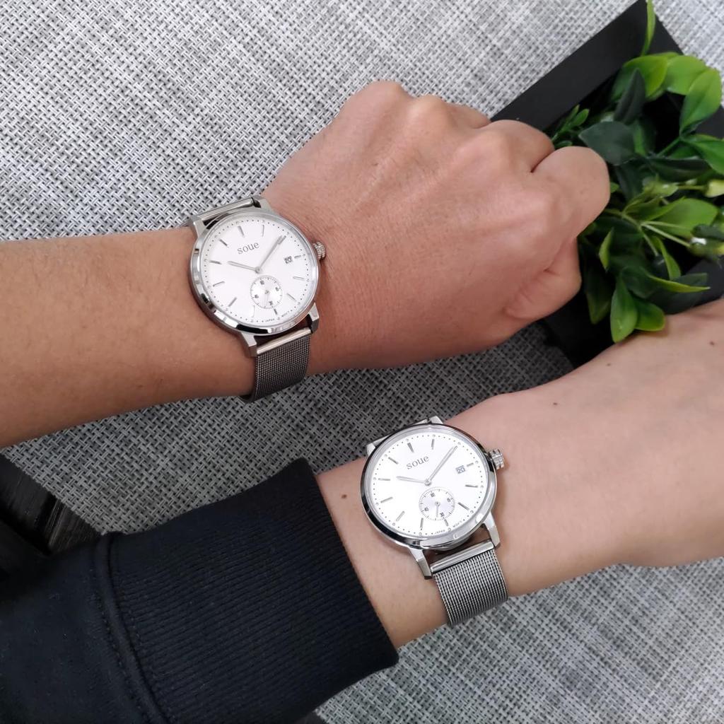 SOUE Pair Watch Classics Pair Watch Pair Couple 38mm Size Stainless Steel Belt Mesh Band Silver Dial [SOUE] Women's Men's Off-White