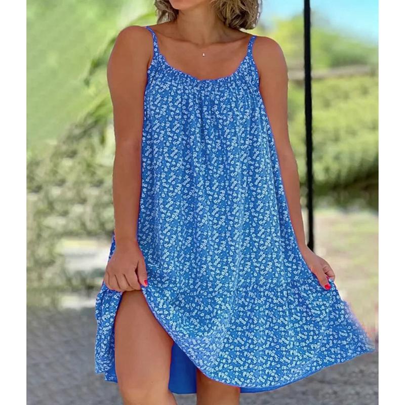 Женская модная одежда, повседневное летнее платье без рукавов с глубоким v-образным вырезом для женщин, пляжные платья с цветочным принтом, женские свободные мини-юбки для вечеринок, большие размеры