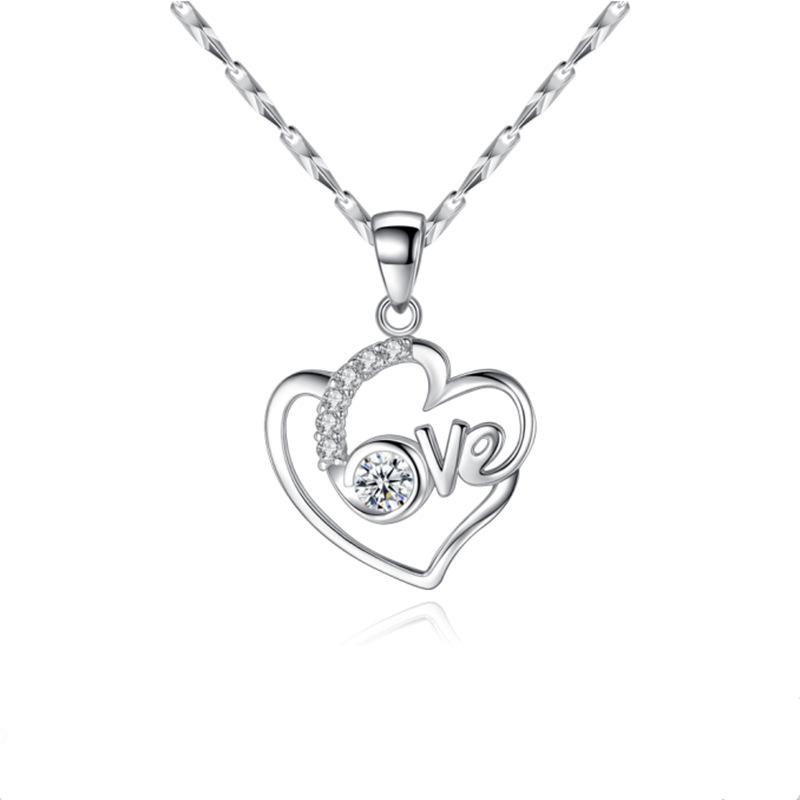 999 Sterling Silver Necklace for Women Korean Style Clavicle Chain Pure Silver Pendant Jewelry Love Love