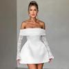 Giyu Sexy Mini Short Dress Women Autumn Lace Patchwork Long Sleeve Off Shoulder Backless Dress Elegant Club Party Robe
