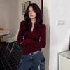 Футболка на пуговицах Y2k от Autumn Wine Red, женская зимняя шикарная облегающая футболка с длинным рукавом в корейском стиле 2024 года, однотонные базовые повседневные футболки