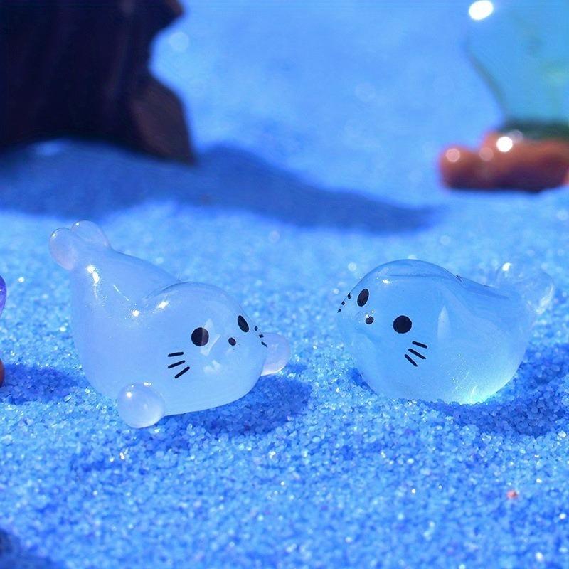 10pcs Luminous Mini Seal Resin Ornament - Creative Gift for Desktop Home Decoration , Cute Cartoon Glowing Marine Animal Model