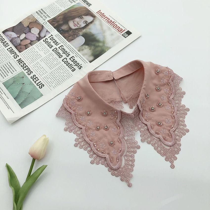 White Fake Collar for Women Shirt Blouse Necklace Candy Color False Collar Handmade Beads Detachable Sweater Collars Decor