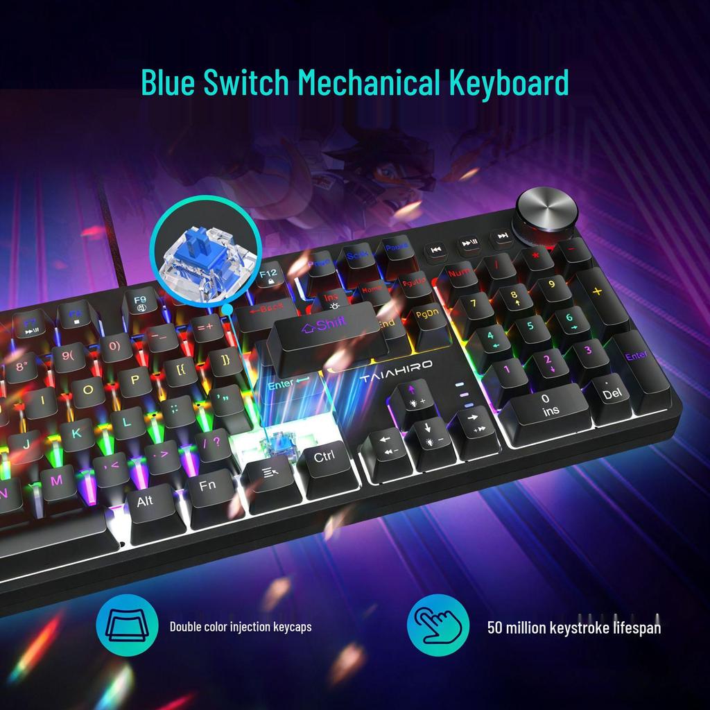 Механическая клавиатура с RGB-подсветкой и игровой набор мыши для офиса и игр