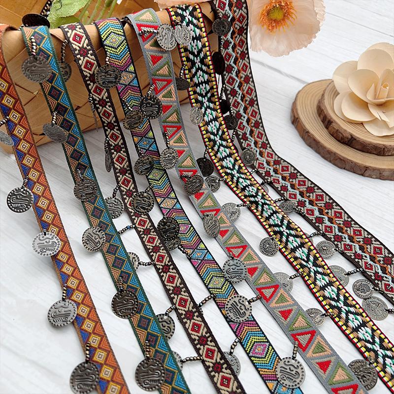 Тканая жаккардовая лента кружево кисточки бахрома геометрический рисунок для бретелей одежды аксессуар тканевые принадлежности DIY шитье 1 ярд