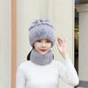 Knitted Women Warm Rex Rabbit Fur Hat Scarf Sets Winter Natural Rex Rabbit Fur Cap Scarves Russia Lady Fur Hats Muffler 2 Pieces