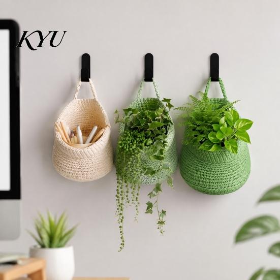 Decorative Storage for Cosmetics 3PCS Woven Wall Hanging Bag, Natural Cotton Rope Fruit Baskets, Small Sundries Holder Entrance Boho Multi-functional