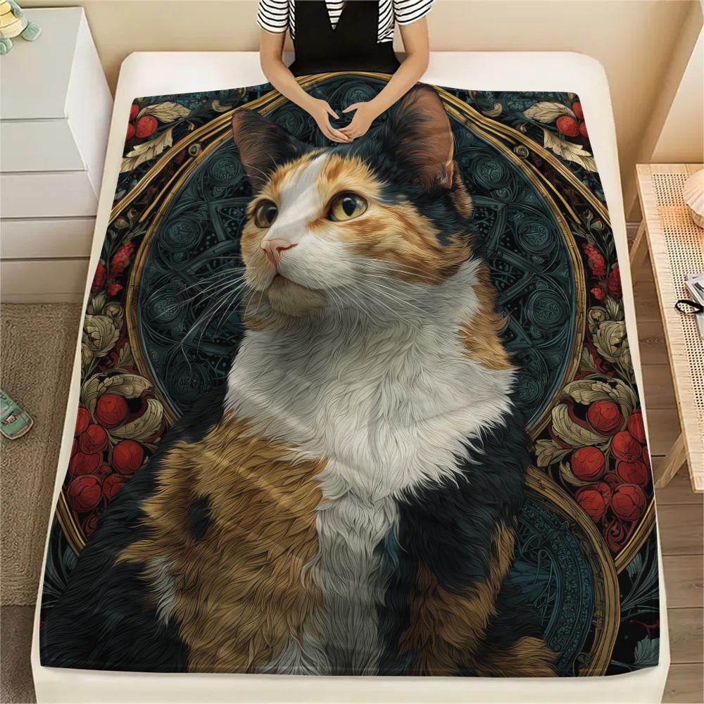 Plush Cats Print Flannel Blanket, High quality Comfortable for All Seasons, Home Decor, Warmth and Comfort