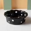 Ceramic Polka Dot Pet Bowl with Bamboo Stand Non-slip Double Cat Dog Food Water Bowl for Small Pets