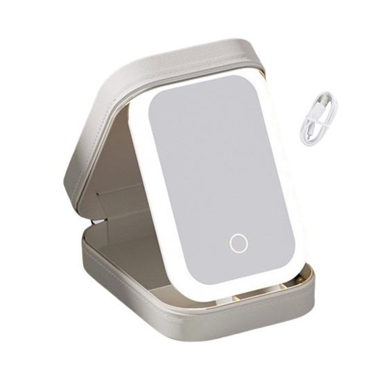 Дорожная косметичка со светодиодным зеркалом, USB-зарядка, 3 цвета, регулируемое косметическое зеркало с подсветкой, портативное дорожное мини-зеркало, футляр для косметики, ювелирные изделия