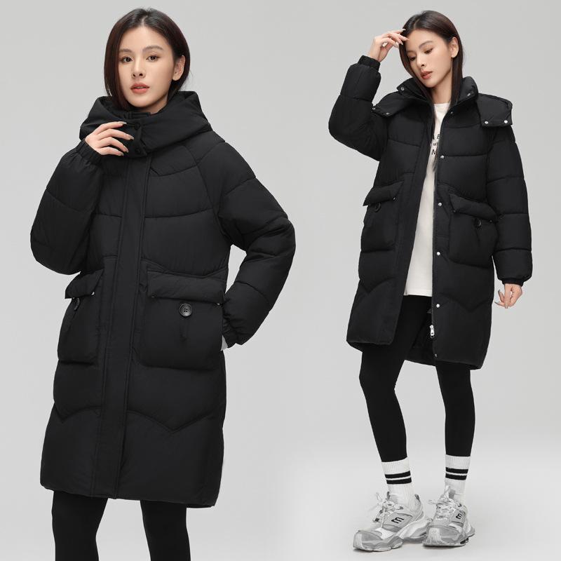 Down Cotton-padded Women's Medium and Long 2025 New Fashion Angola Red Thickened Winter Cotton-padded Women's Coat