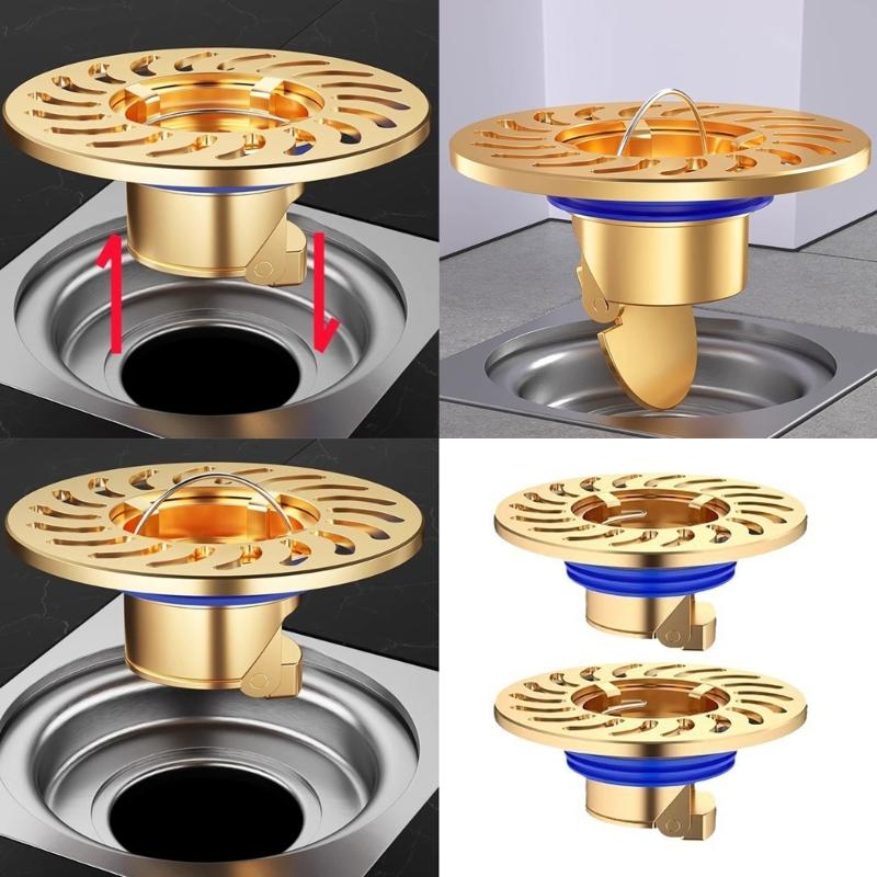 2Pcs Copper Floor Drain Bathroom Sewer Dectable Drainer Hair Catcher Washing Machine Ground Leakage Easy to Use