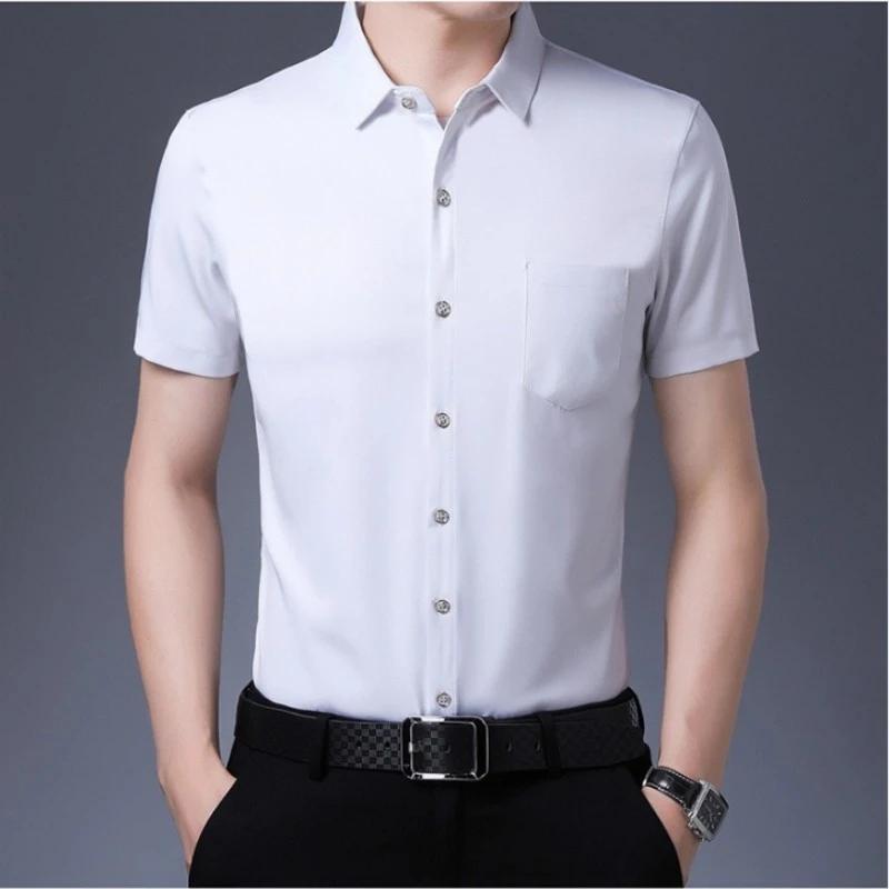 Новая мужская рубашка business casual с коротким рукавом, однотонная, устойчивая к складкам, не мнется, удобная, для любого сезона, универсальный топ