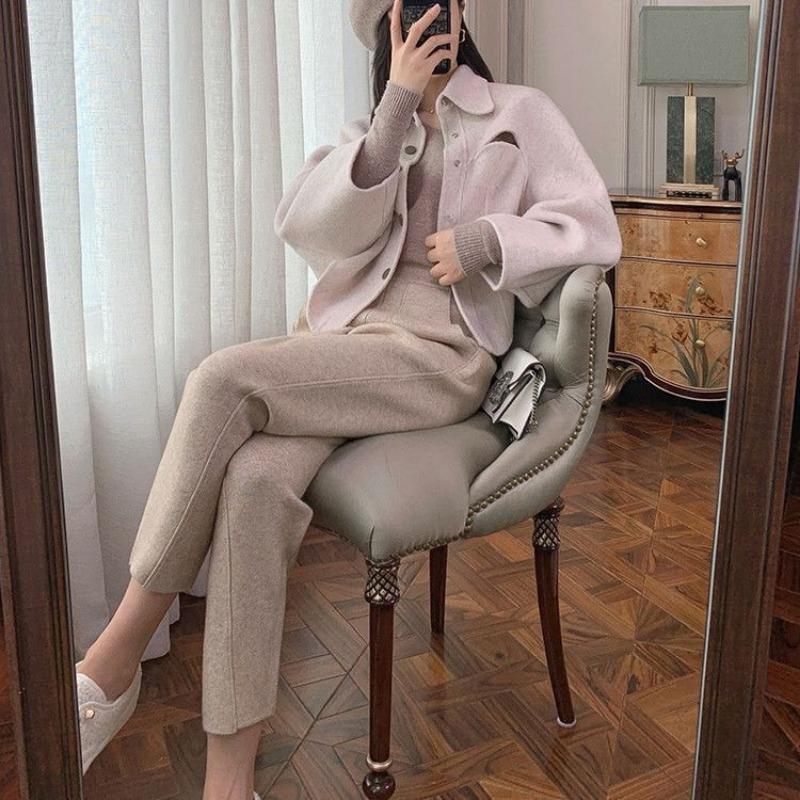 Трикотажные брюки женские осенне-зимние шерстяные широкие повседневные брюки с высокой талией драпирующиеся кашемировые брюки «бабушка»