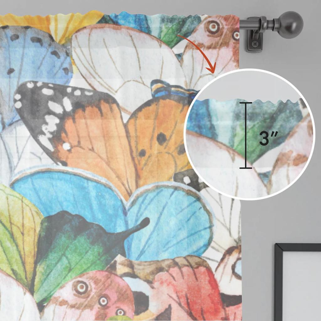 Herdesings Butterfly Colorful Sheer Tulle Curtains Chiffon Drapes 2 Panels Window Curtains for Living Room Bedroom Kitchen Decor