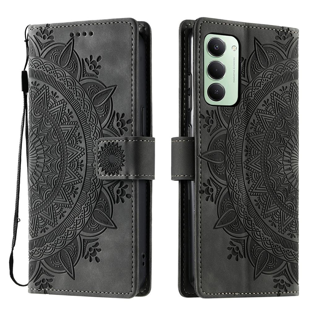 For Xiaomi Redmi 15 5G (EU) (171mm)/4G (EU) (171mm) Case Imprinted Totem Skin Feel Wallet Leather Phone Cover with Hand Strap
