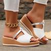 Fashion Gold Wedges Slippers Women Pu Leather Platform Sandals Woman Plus Open Toe Med Heel Summer Slides Beach Shoes